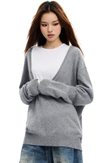 Grey V-Neck Retro Sweater