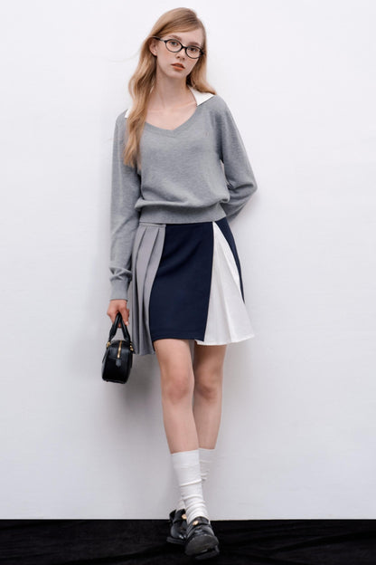 Detachable Pleated A-Line Skirt