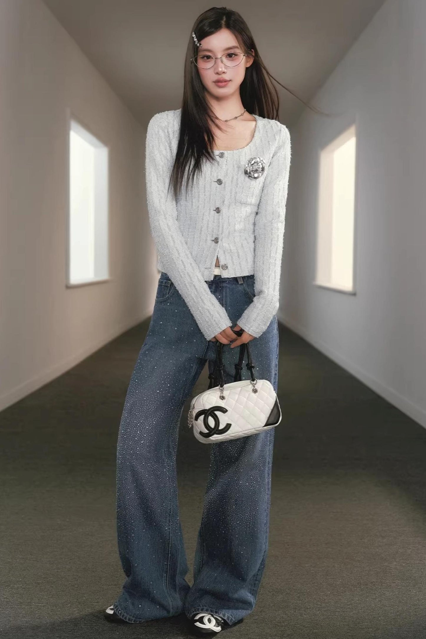 Silver Silk Retro Cardigan Top