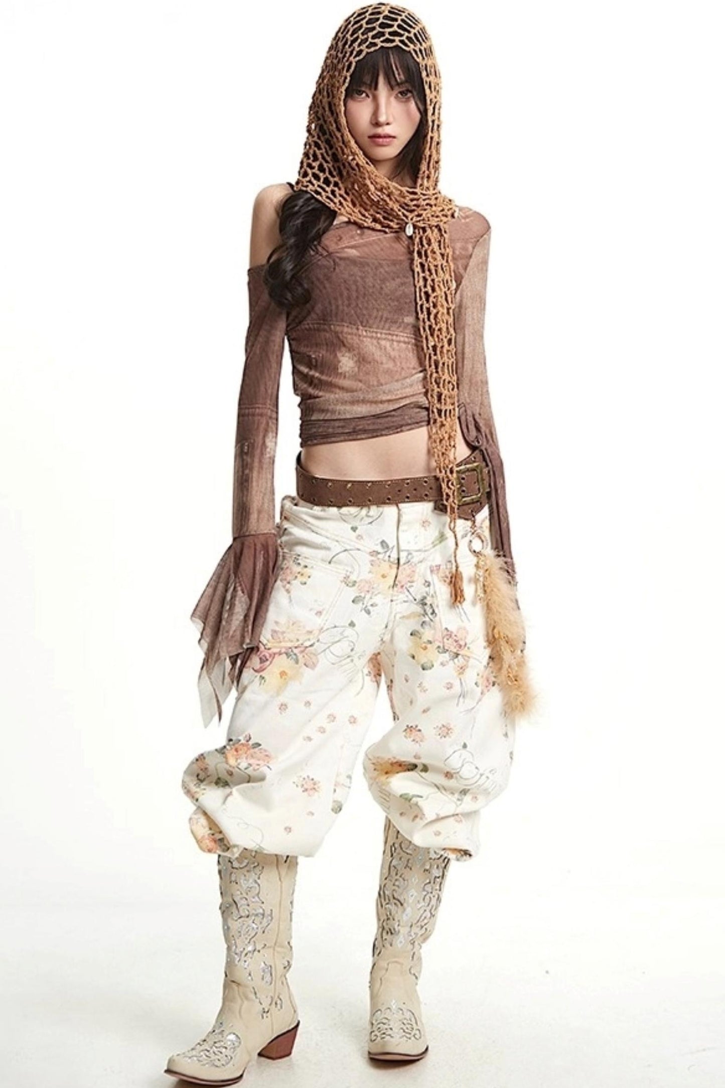 Vintage Floral Embroidery Wide-Leg Jeans