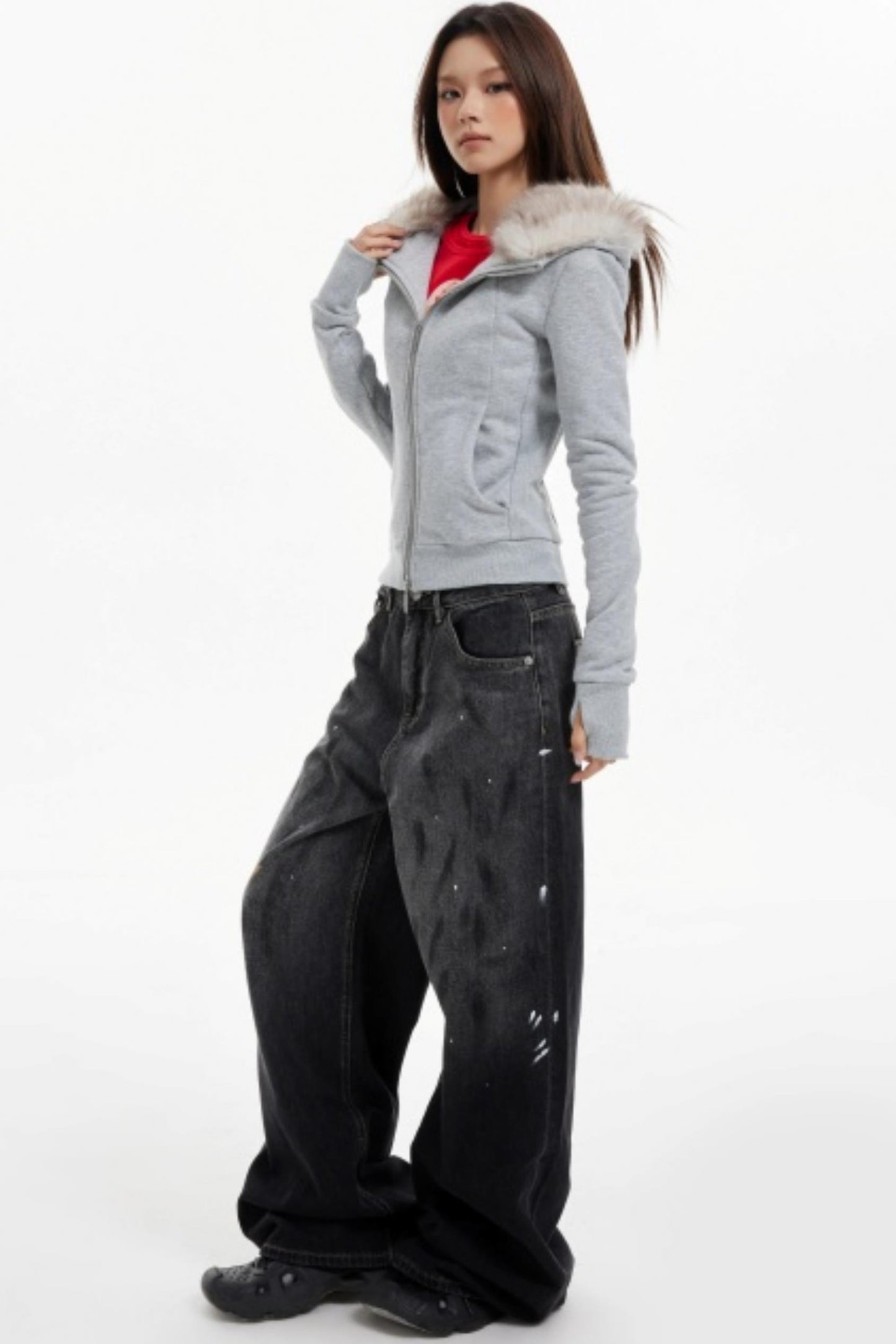 Fur Collar Slim Cotton Hooded Jacket