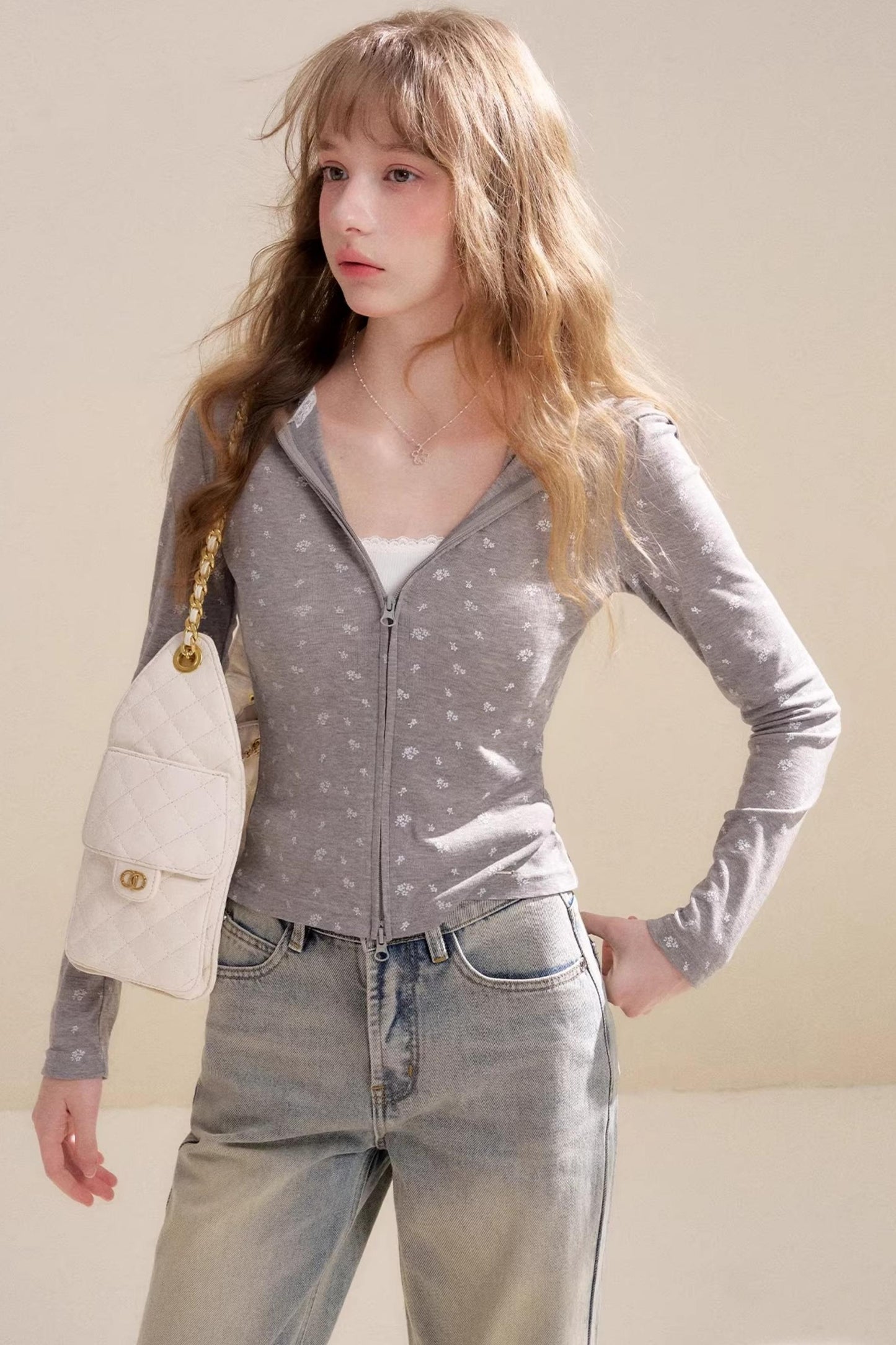 Lyocell Rose Print Hooded Jacket