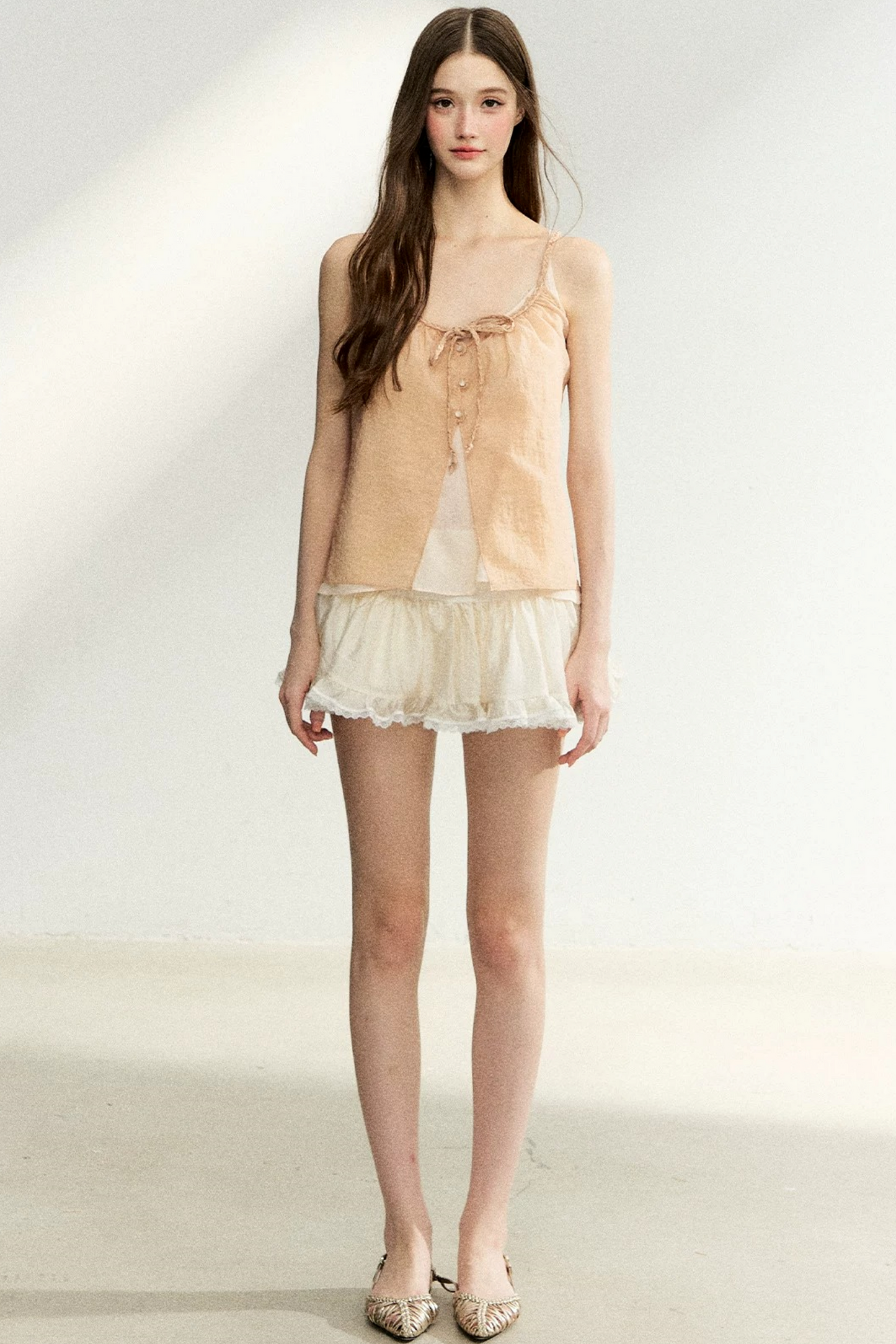 Lace-Up Sheer Cardigan Set-Up
