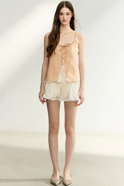 Lace-Up Sheer Cardigan Set-Up
