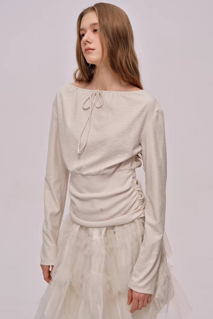 Slanted Drawstring Patchwork Top