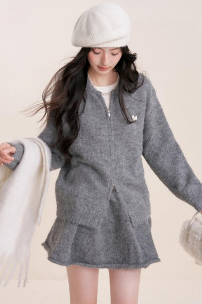 Winter Gray Knitted Cardigan Set-Up