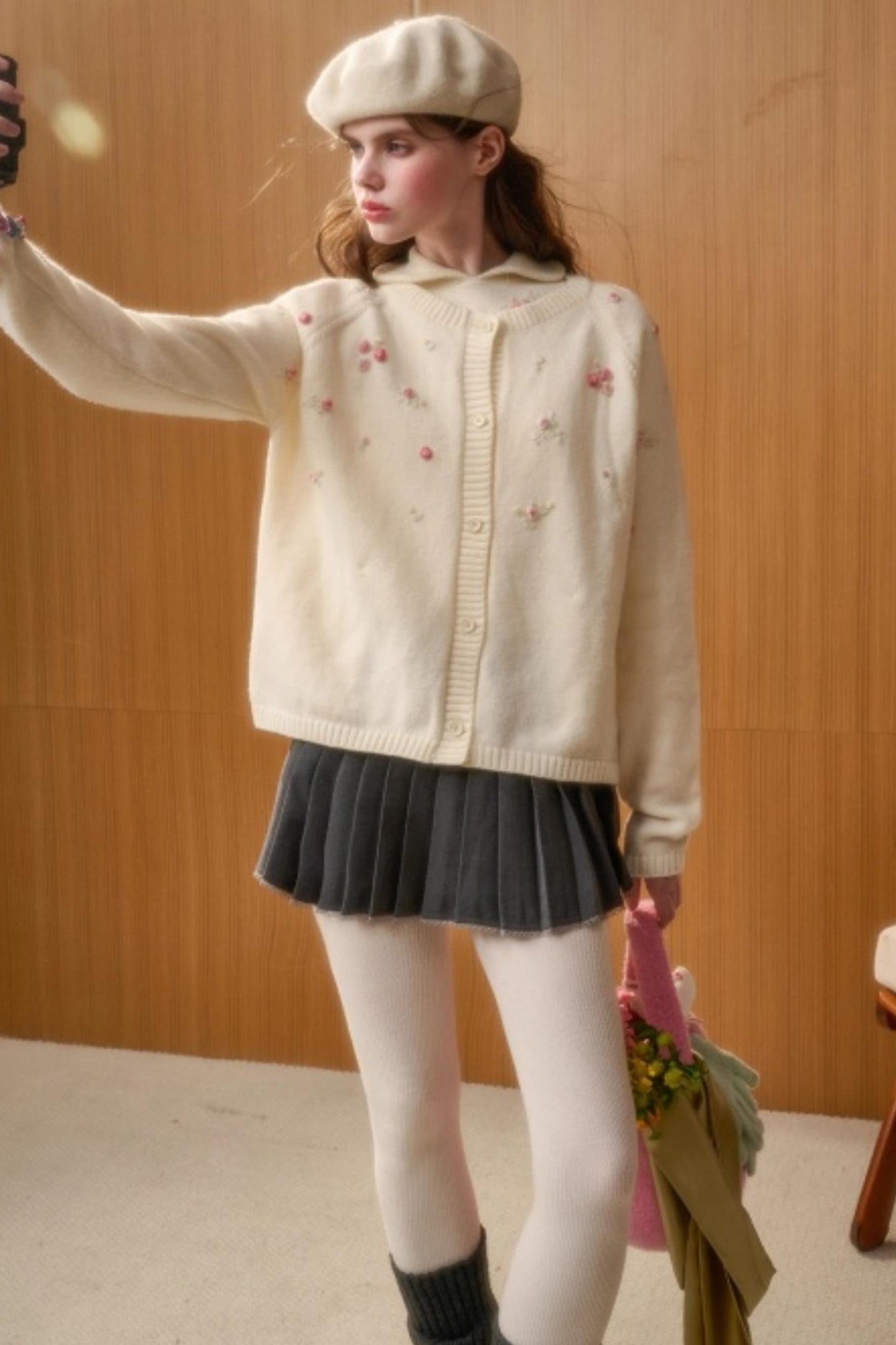 Hand-Embroidered Wool Cardigan