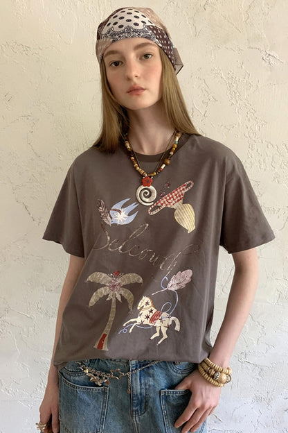 Lazy Wave Playful Print Short Sleeve T-shirt