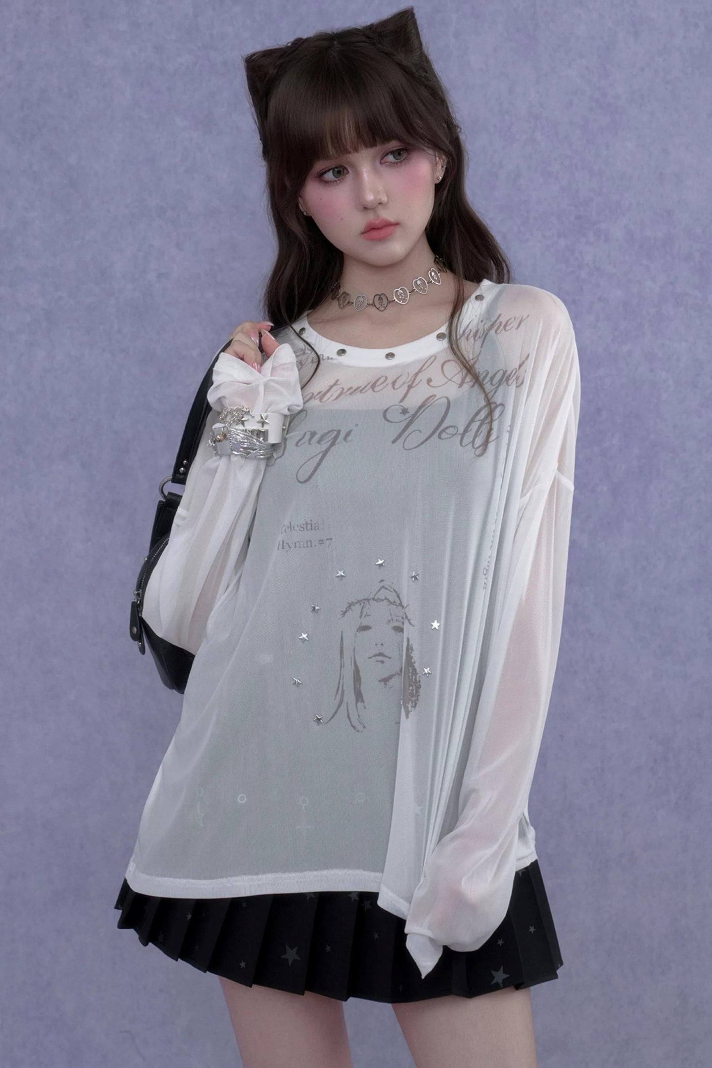 White Mesh Sun Protection Blouse Set-Up