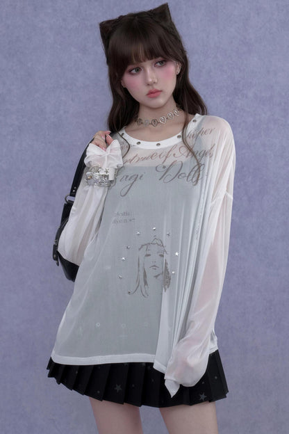 White Mesh Sun Protection Blouse Set-Up