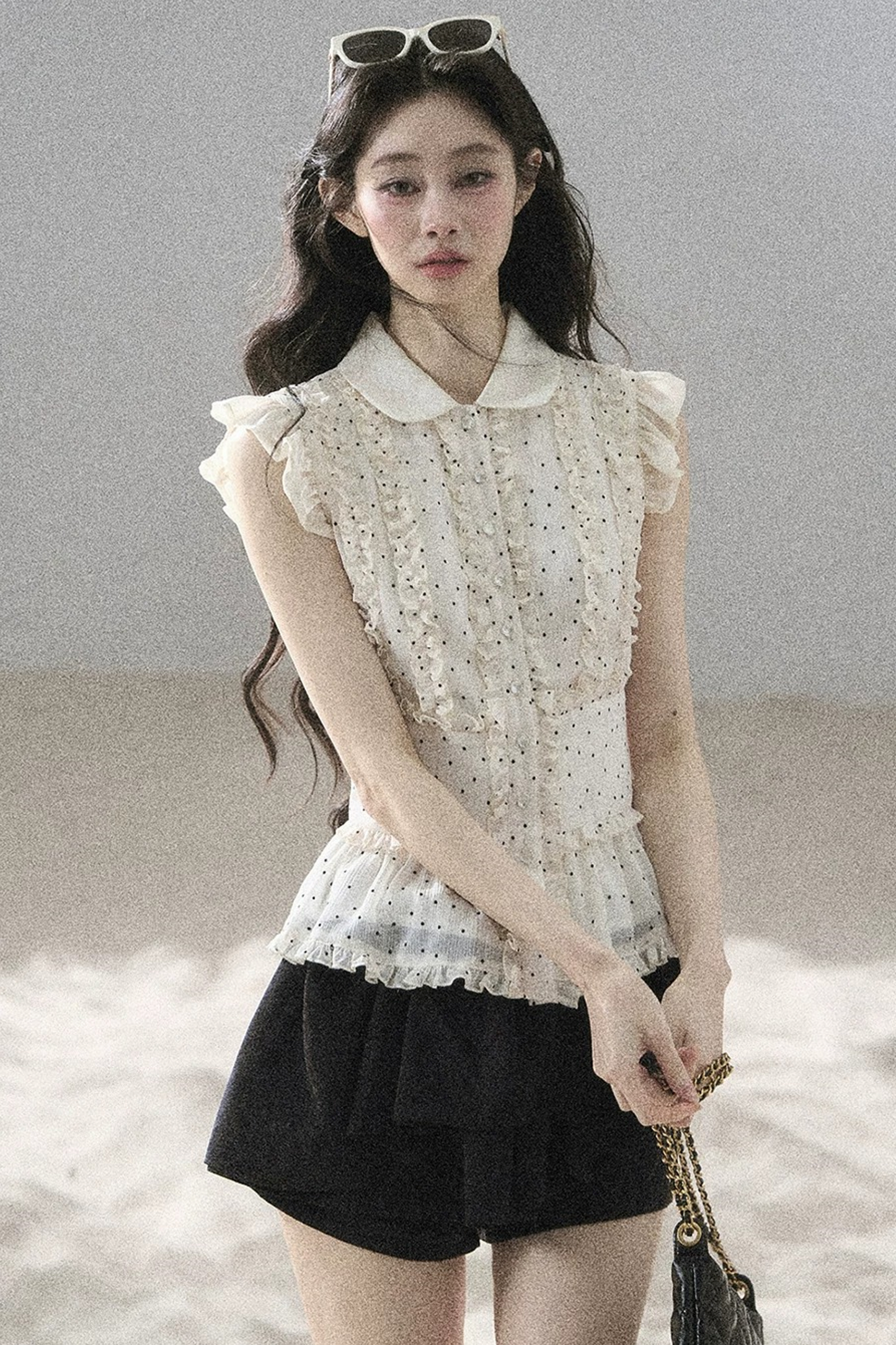 Ruffled Polka Dot Chiffon Blouse