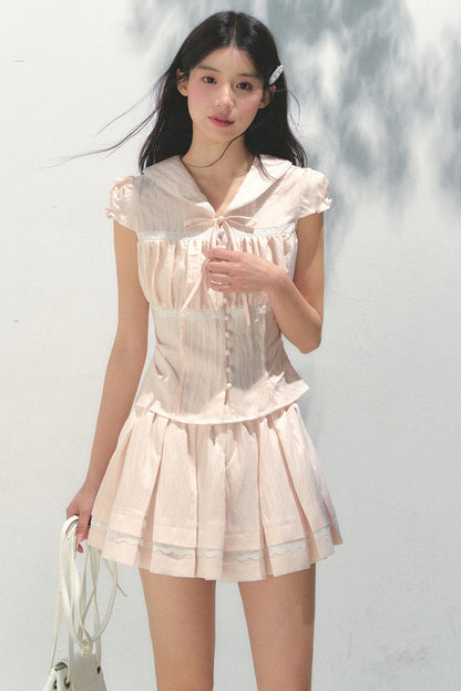 Pink Navy Lycra Top Set-Up