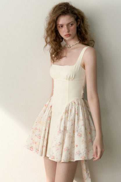 Floral Patchwork Bowtie Camisole Dress