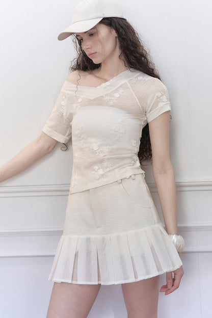 High-Waisted Pleated Mini Skirt