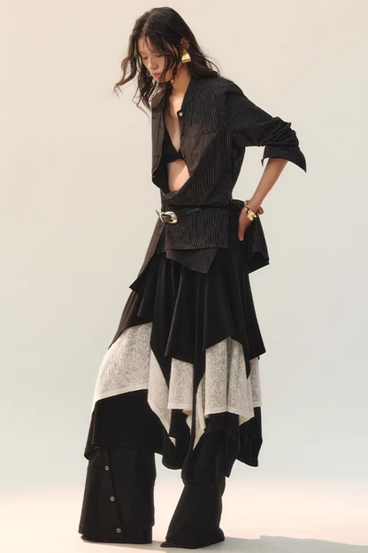 Black Wool Lace Top & Skirt Set-Up