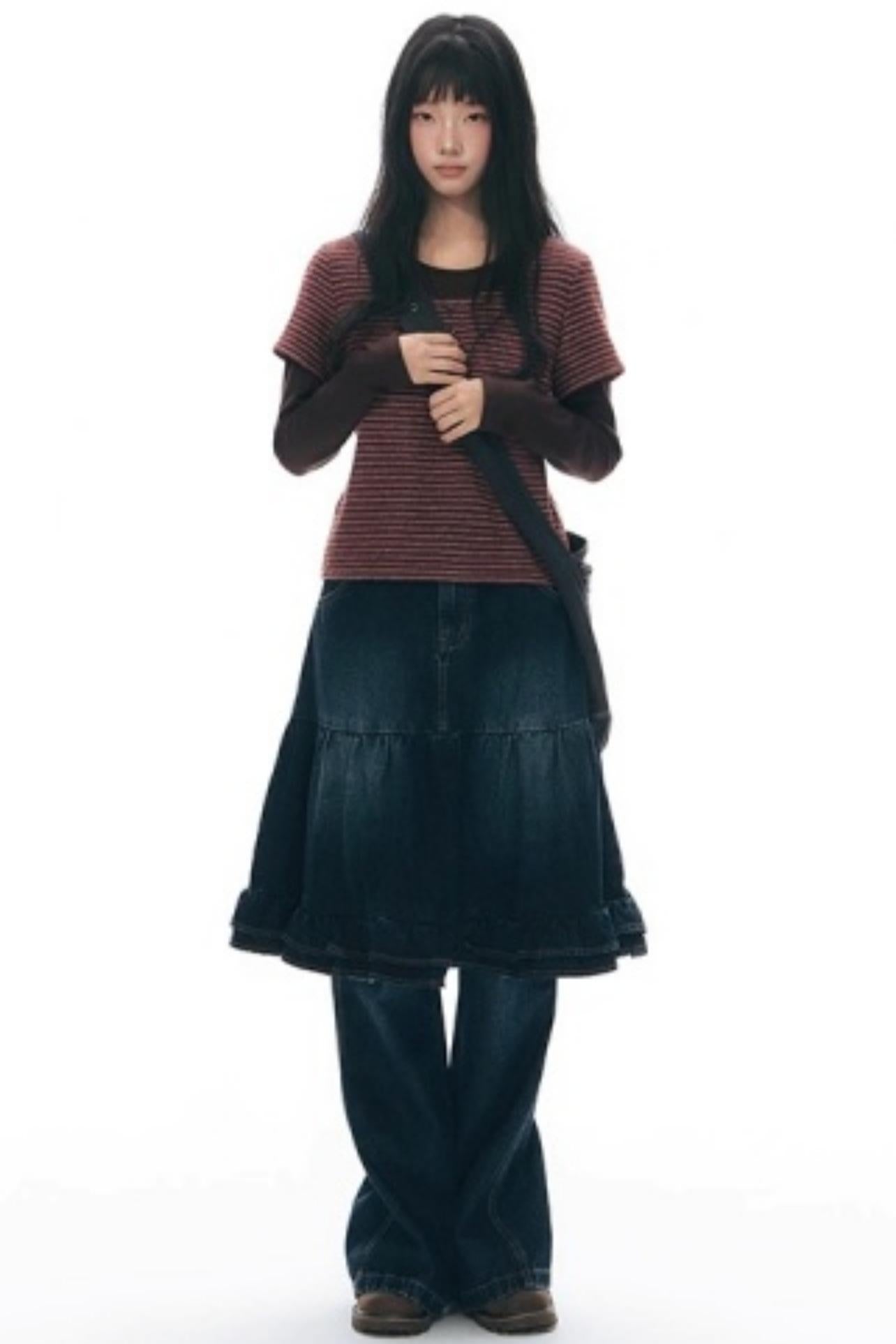 Vintage Lace Denim Skirt