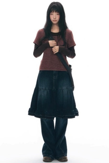 Vintage Lace Denim Skirt