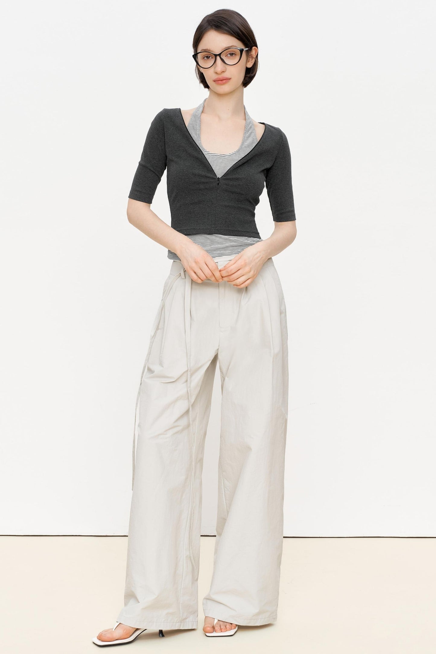 Striped Slim Zipper Tee