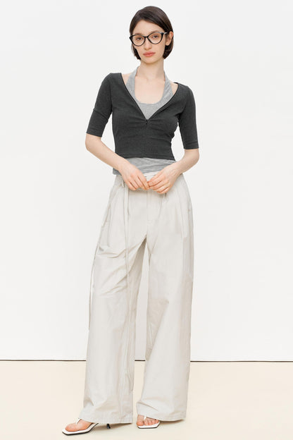 Striped Slim Zipper Tee