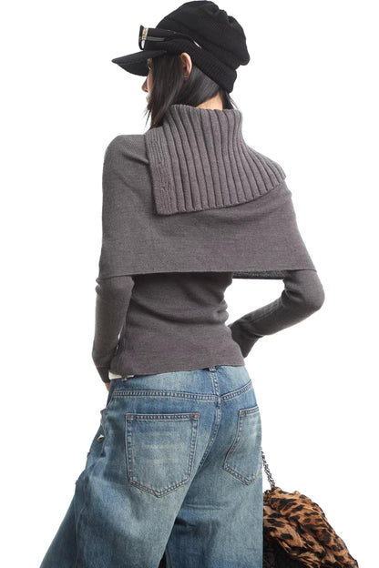 Gray Knitted Turtleneck Sweater