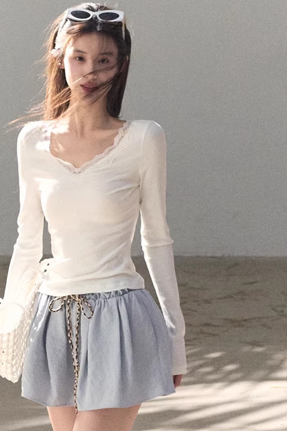 Lace V-Neck Slim-Fit Top