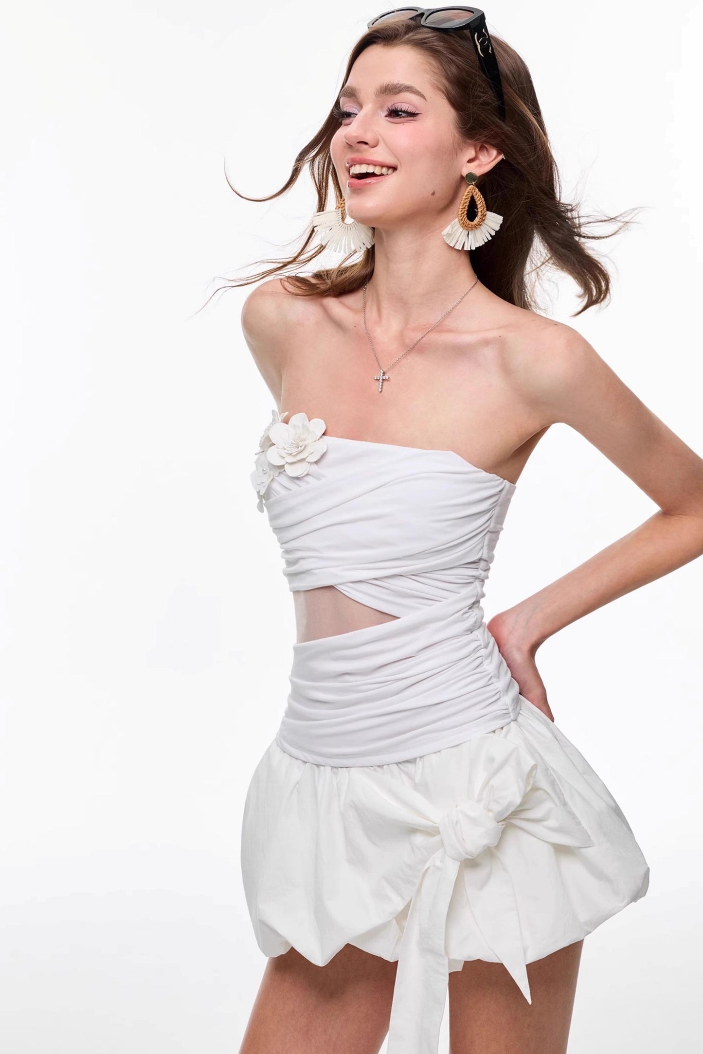 Spring White Knitted Top Skirt Set-Up