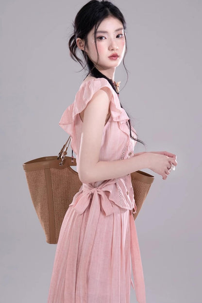 Blossom Breeze Ruffle Sleeve Tie Set-Up