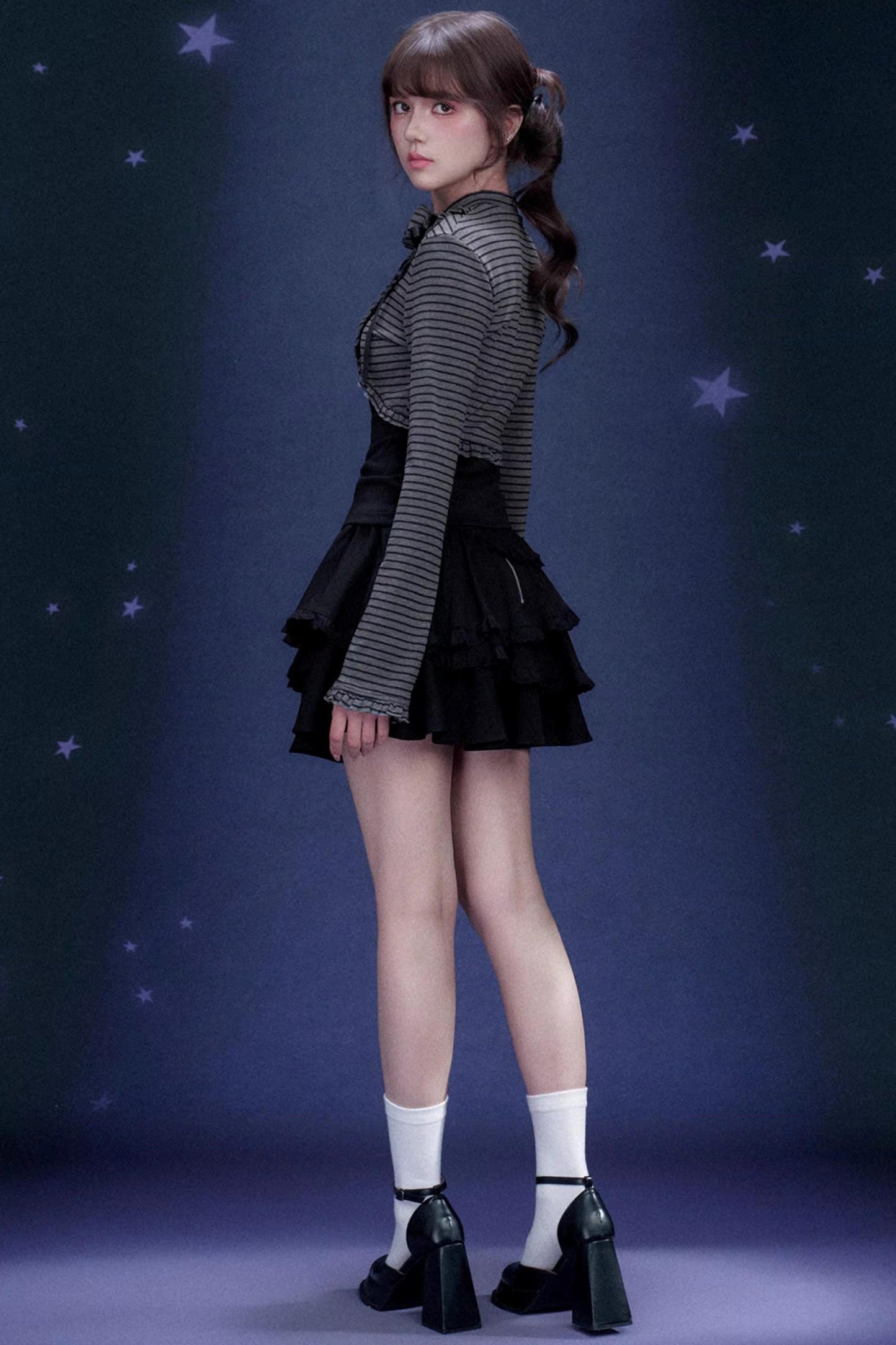 Rose Brooch Striped Top