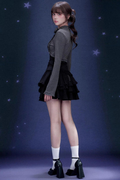 Rose Brooch Striped Top