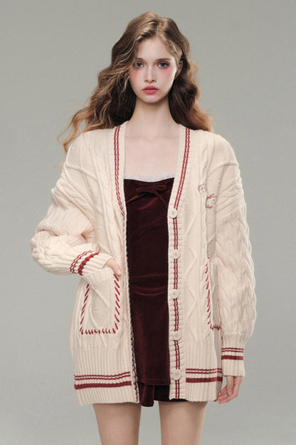 Embroidered Oversized Warm Sweater Jacket