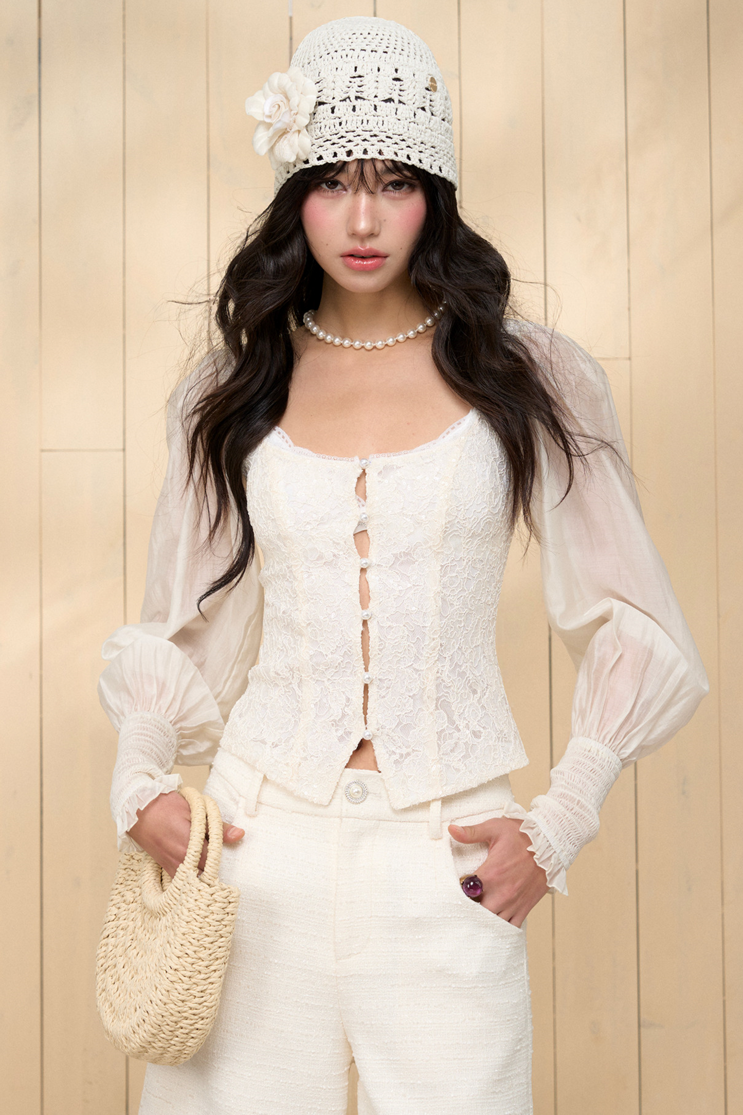 Sequin Lace Court Blouse Set-Up