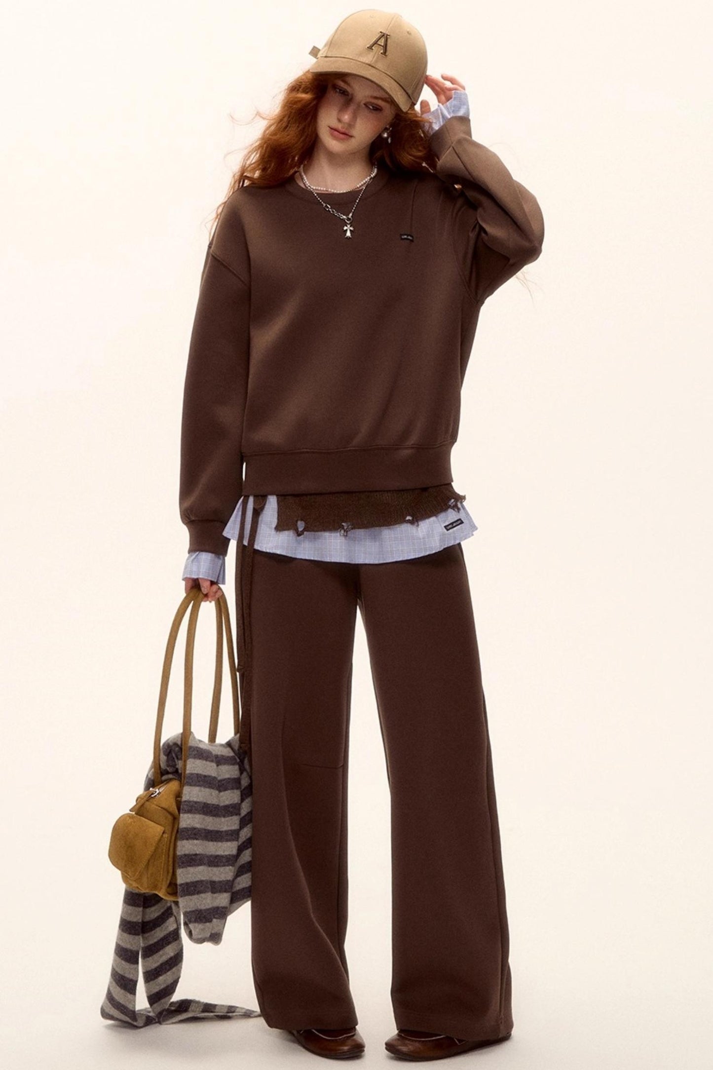 Plaid Patchwork Knit Sweater Set-Up