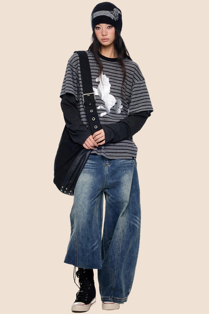 Silver-Embossed Striped Sweater