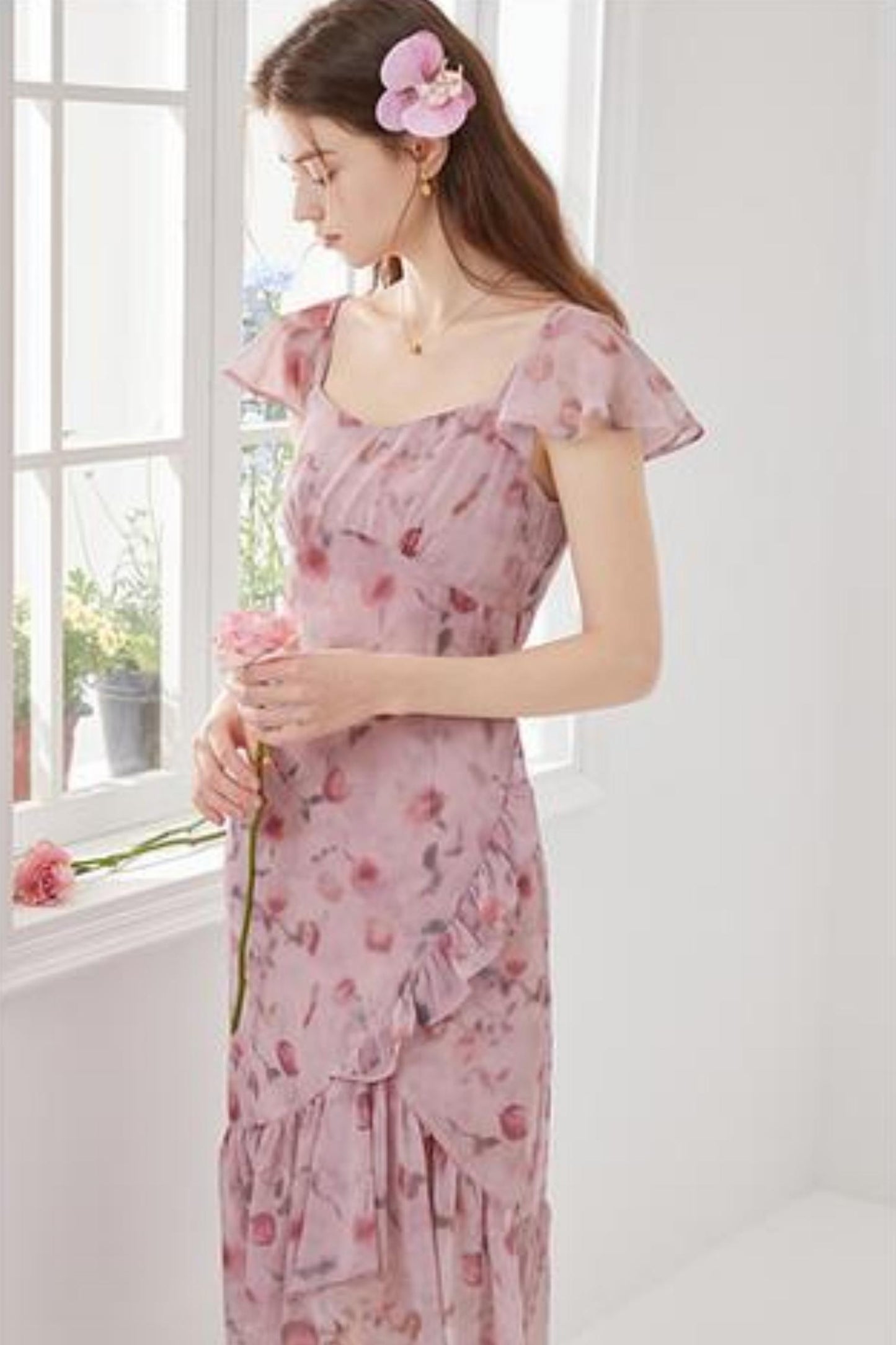 Pink Floral A-Line Dress