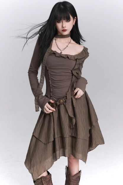 Cinched-Waist Autumn Dress