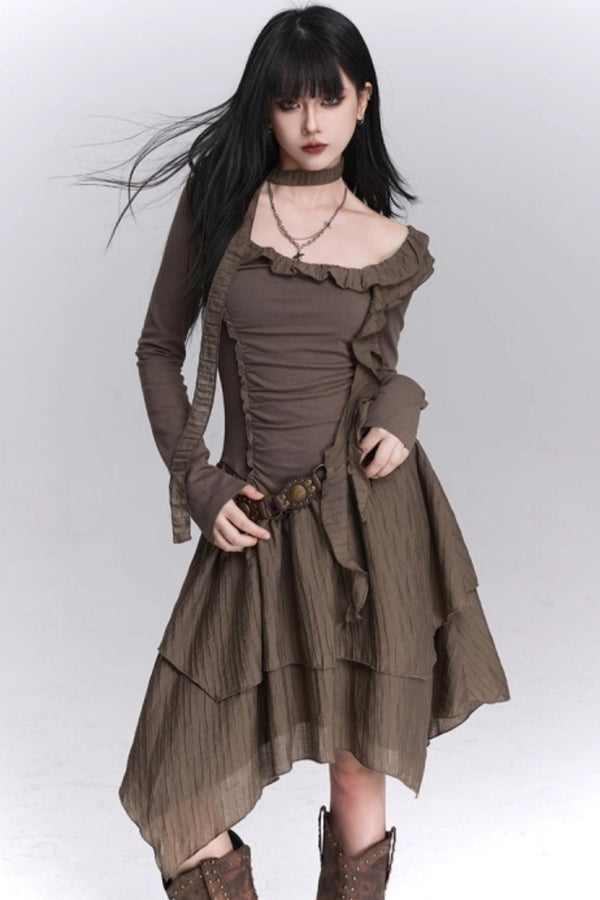 Cinched-Waist Autumn Dress