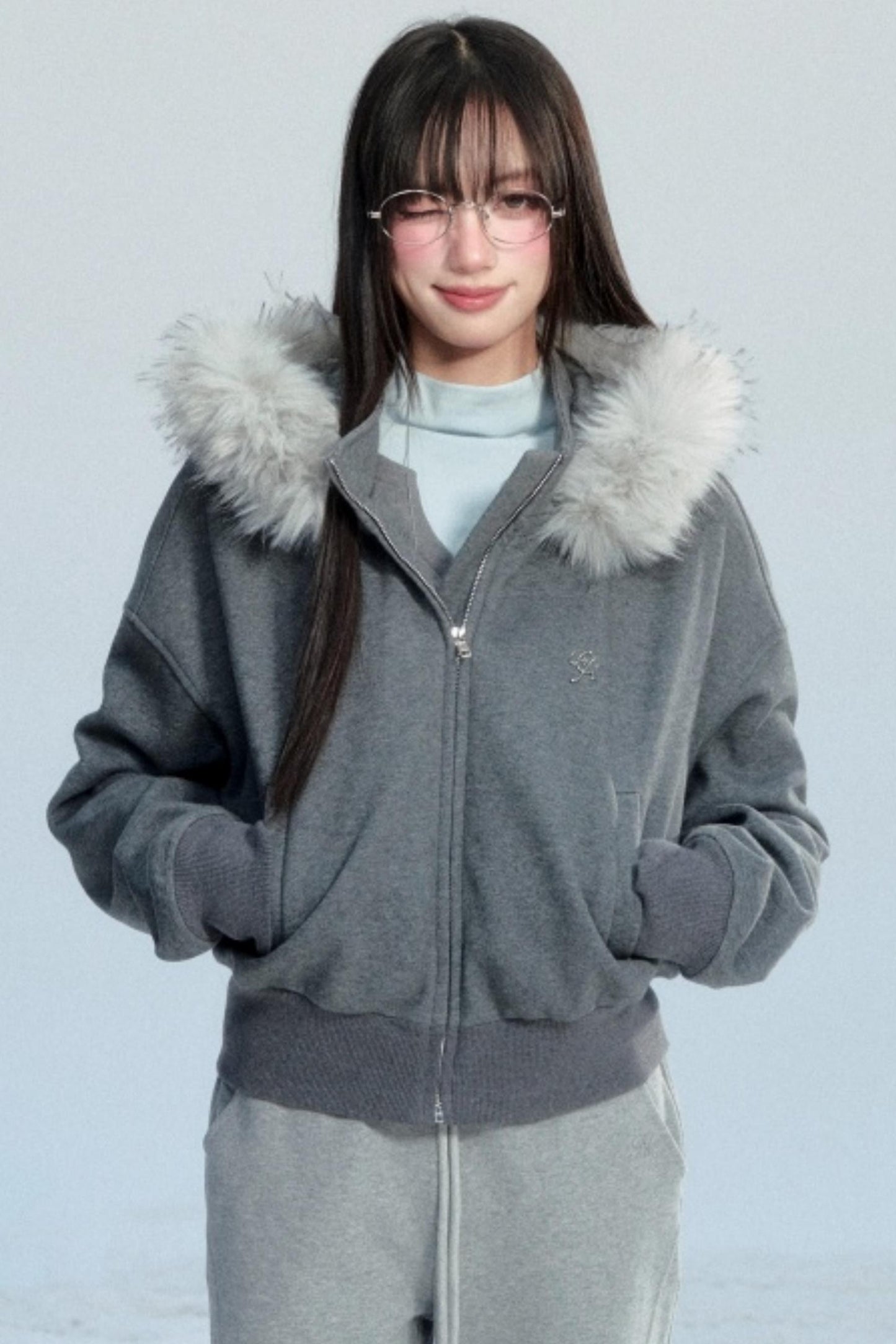Relaxed Fur Collar Hooded Jacket