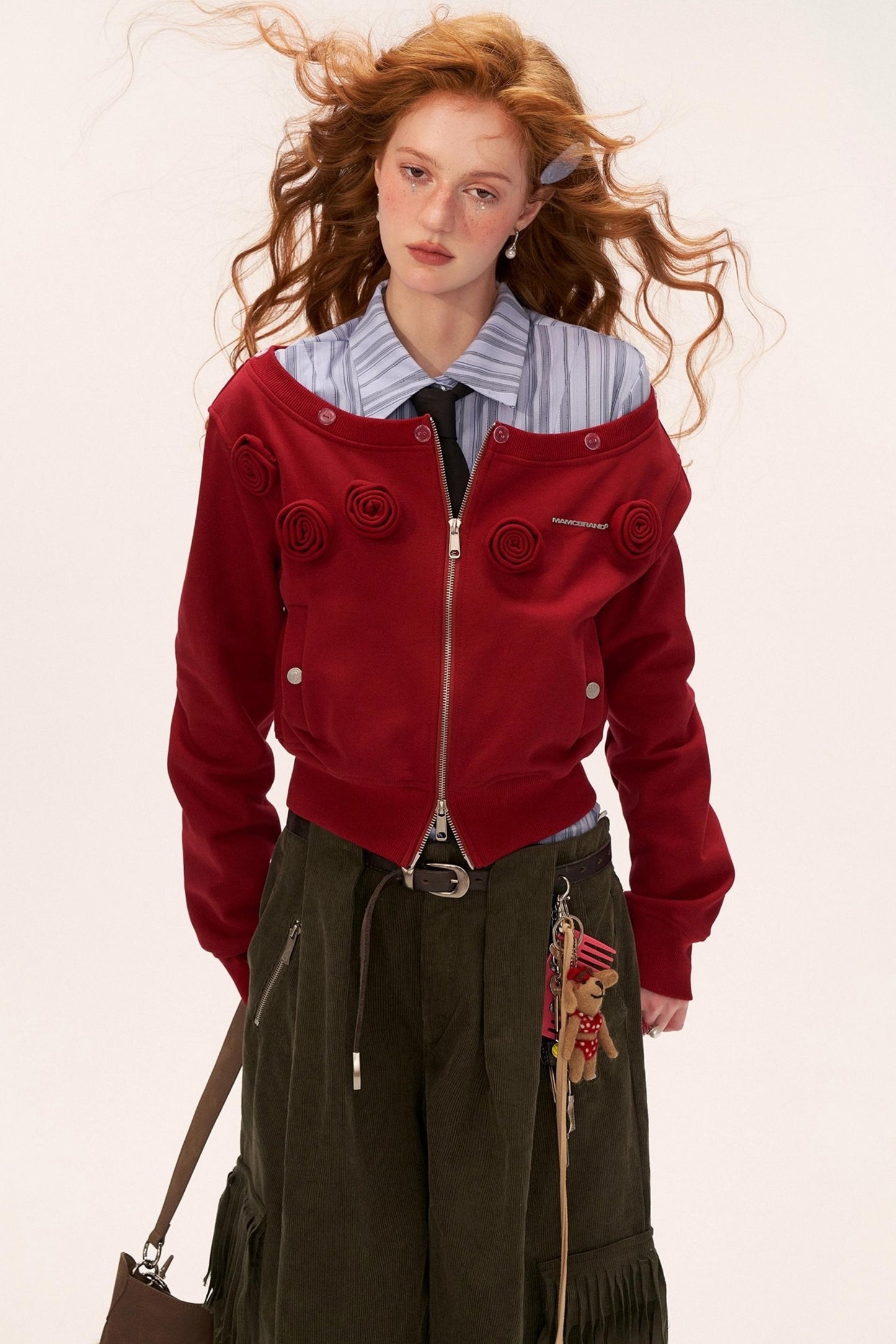 Detachable Fur Collar Double Zipper Jacket