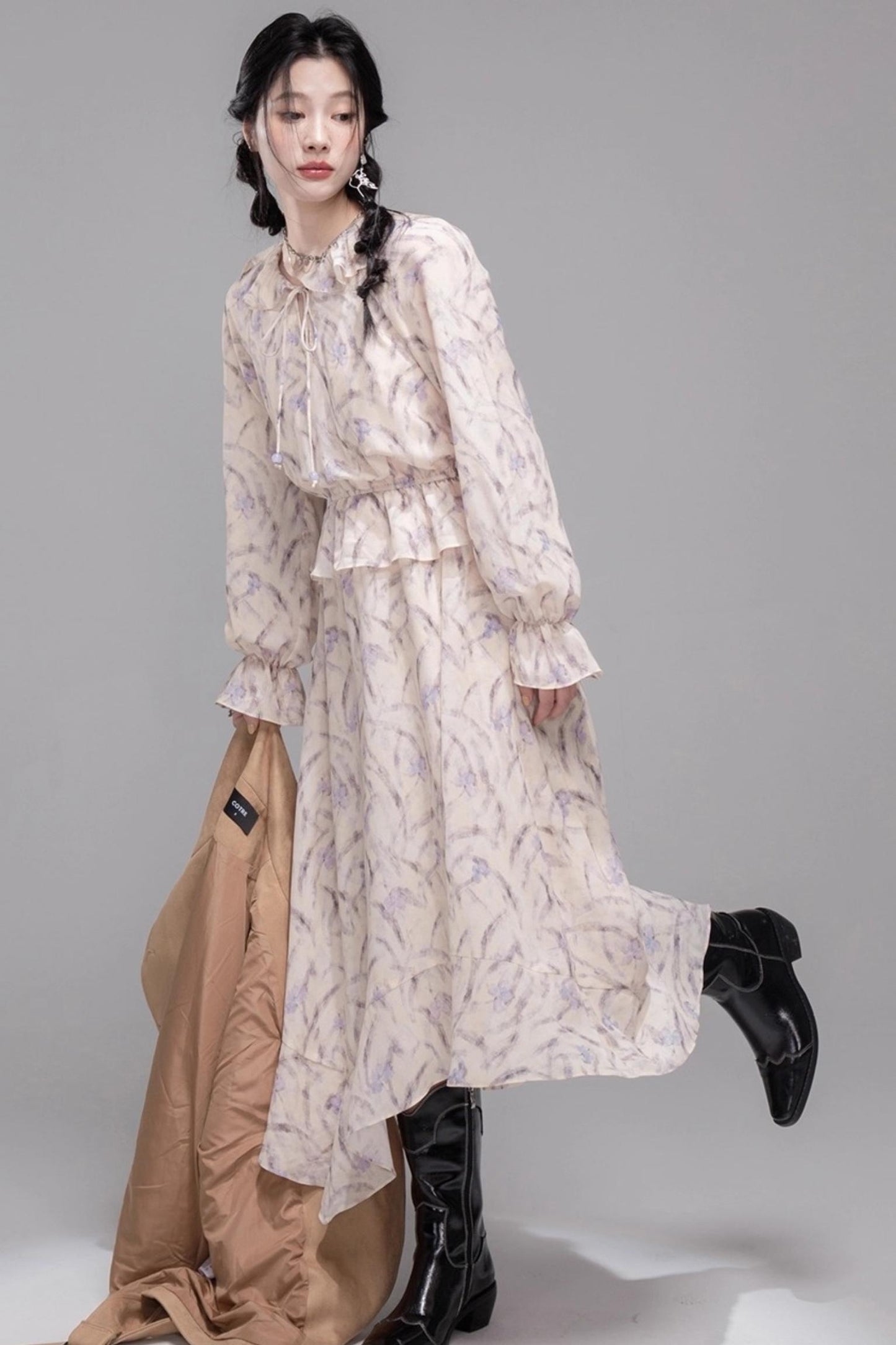 Lilac Irregular Lace Hem Dress