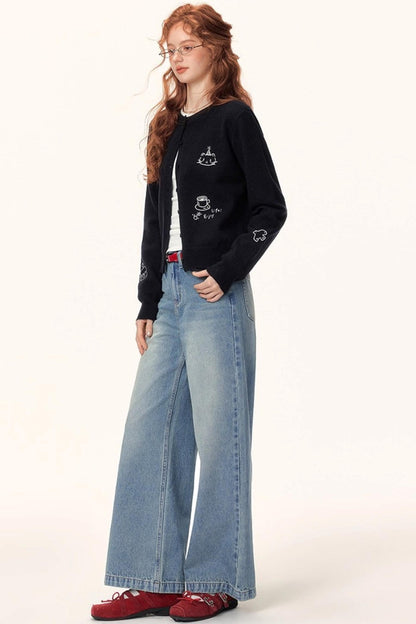 Childlike Embroidery Knit Cardigan