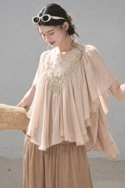 Lace Chiffon Ruffle Top
