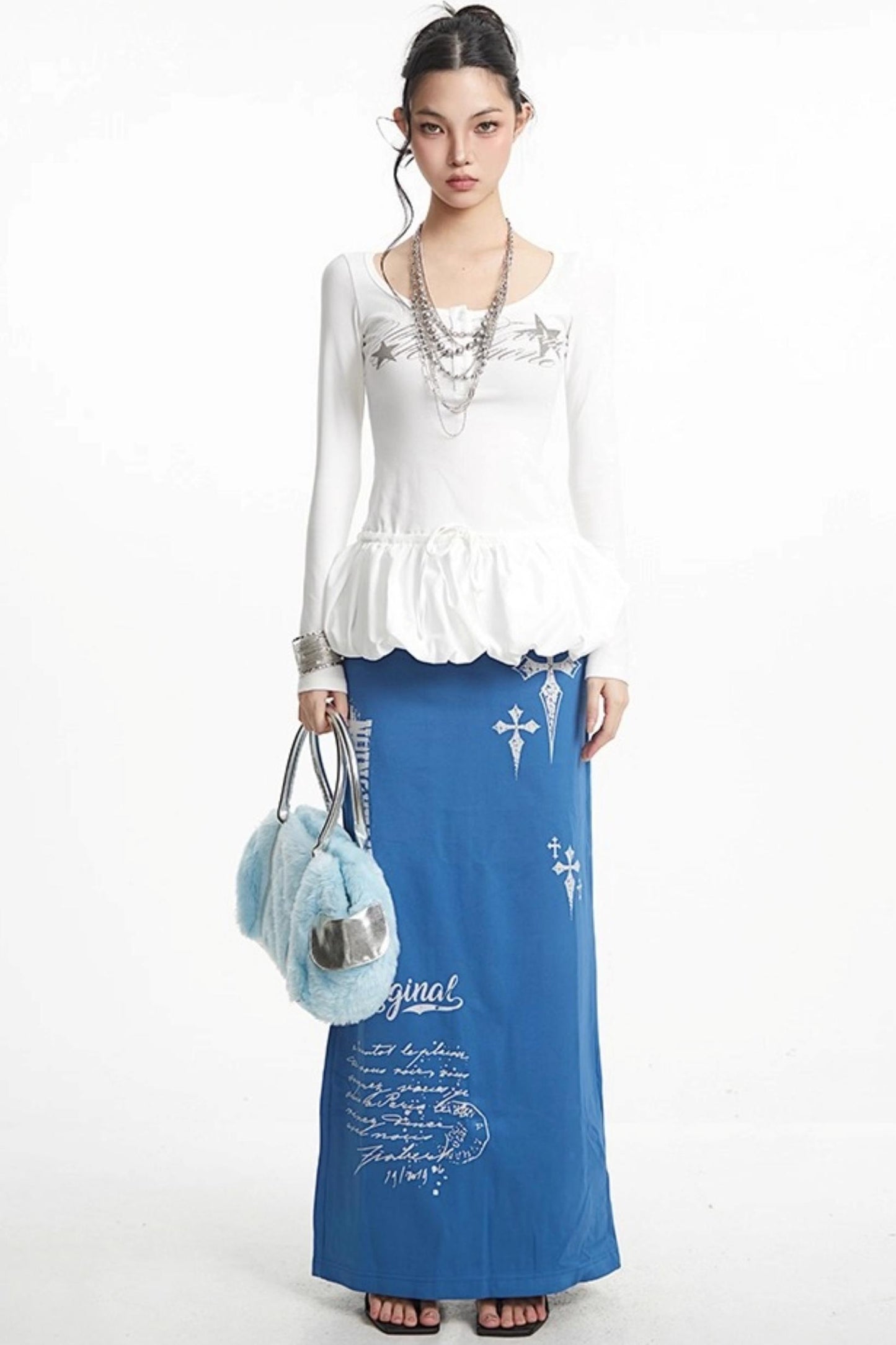 Vintage Cross Print Straight Skirt