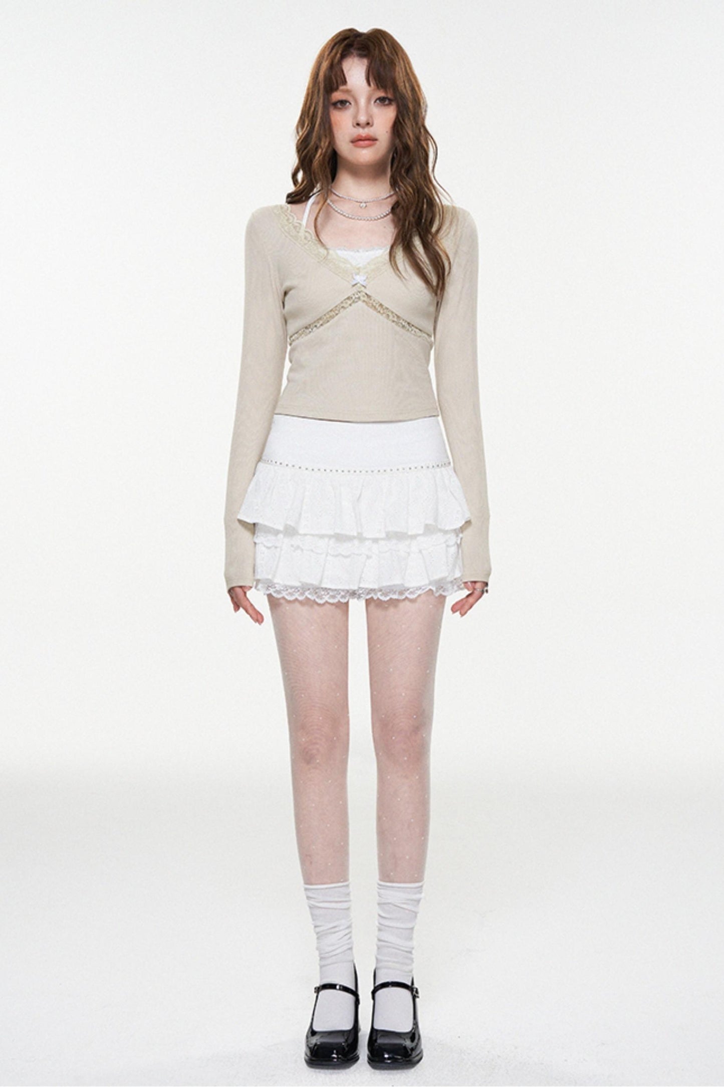 Khaki Lace-Up Long Sleeve Top