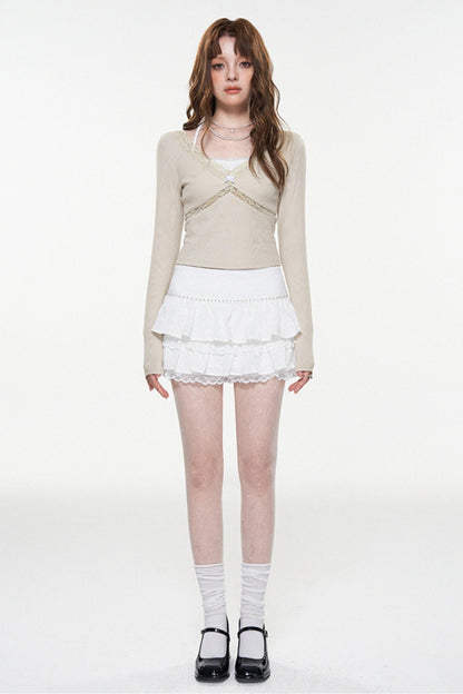 Khaki Lace-Up Long Sleeve Top