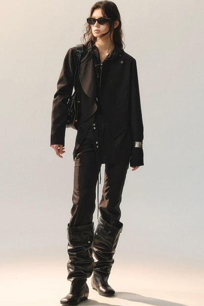 Minimalist Ruffle Black Shirt