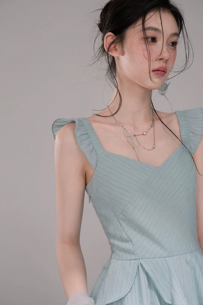 Conjunto de vestido de cinta transparente verde azulado claro
