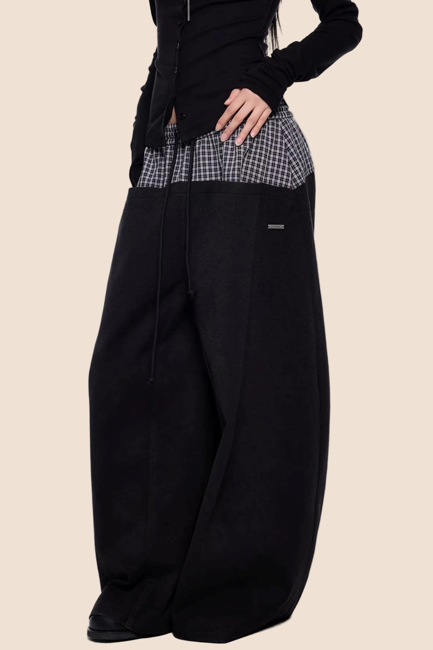 Plaid Patchwork Wide-Leg Pants