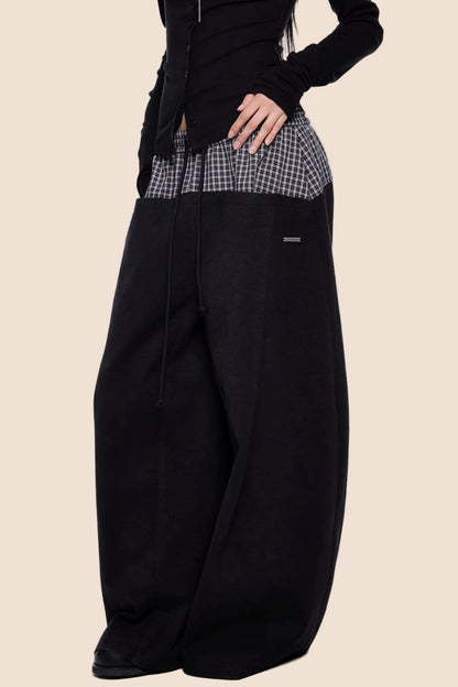 Plaid Patchwork Wide-Leg Pants