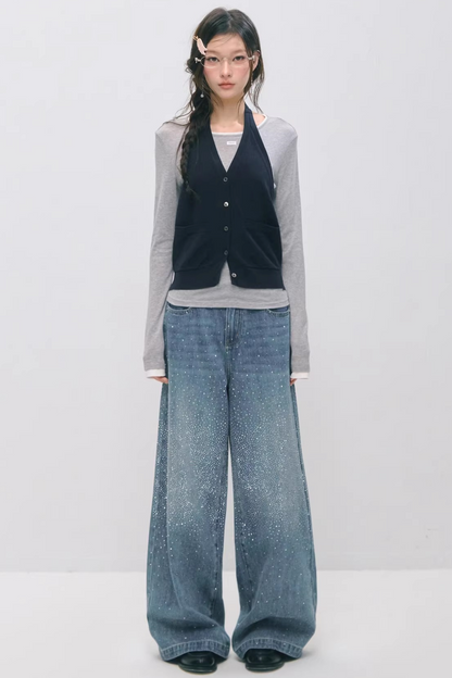 Somesowe 레트로 스트레이트핏 스파클링 청바지