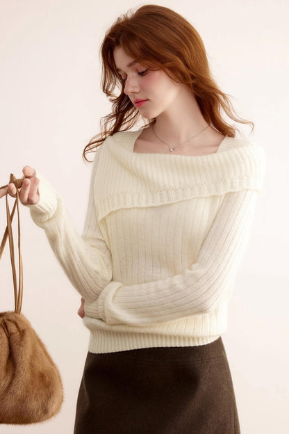 One-Shoulder Wool Knit Sweater